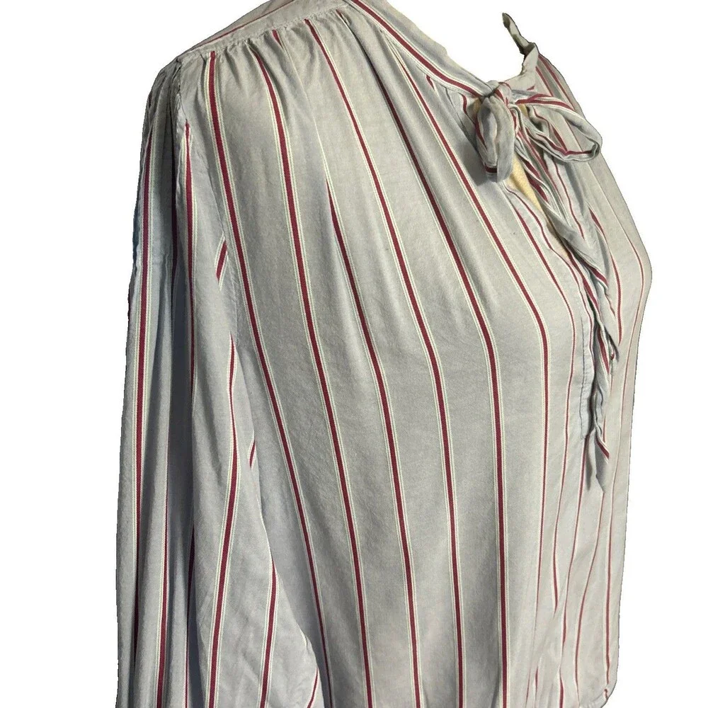 J.Crew Striped Women M  V-Neck Tie Top Light Blue Cotton-Blend Dobby Preppy